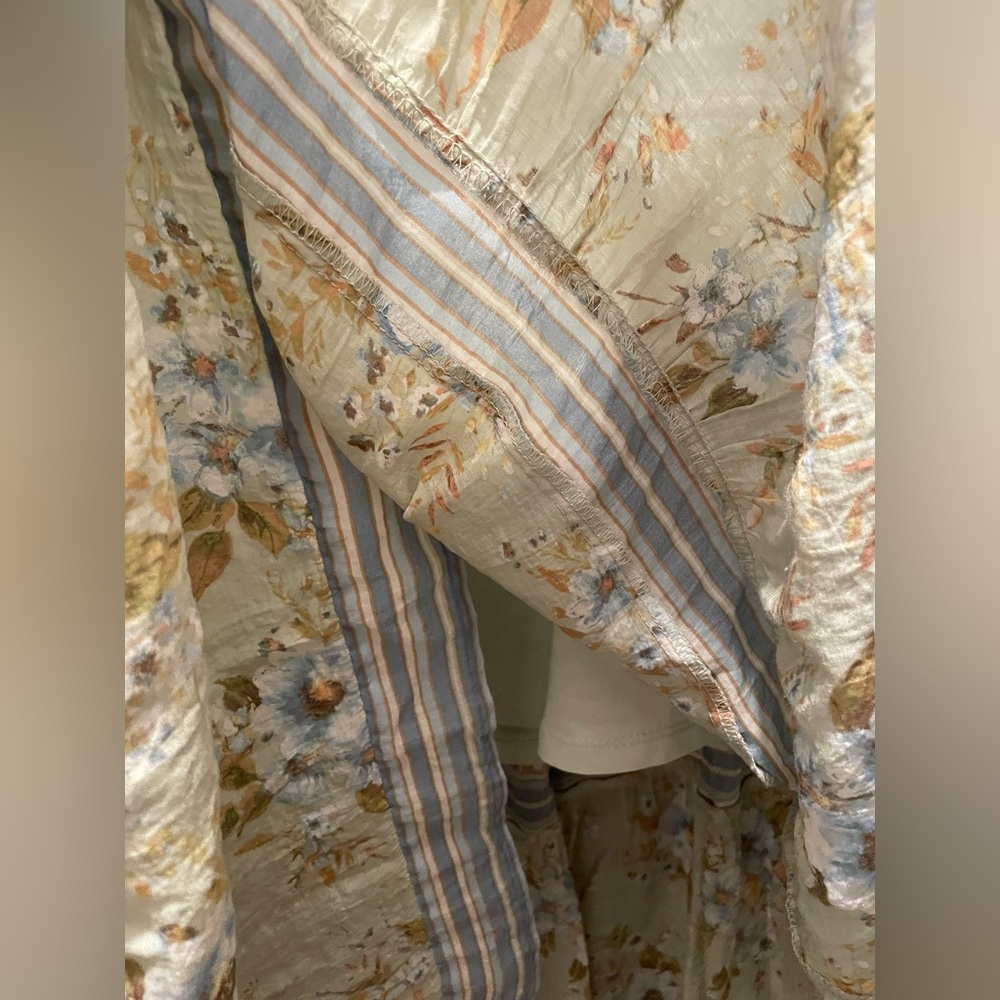 Floral Tie Midi Strap Dress with Blue, Green, and Beige Tones - Picture 5 of 12